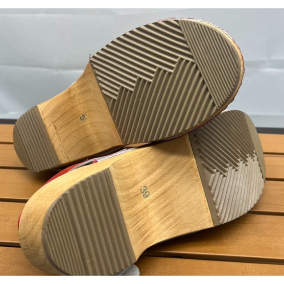New Red ORTHOPEDIK Natural Leather Swedish Wood Clogs Mules 39 EU 8.5 US - Picture 9 of 9